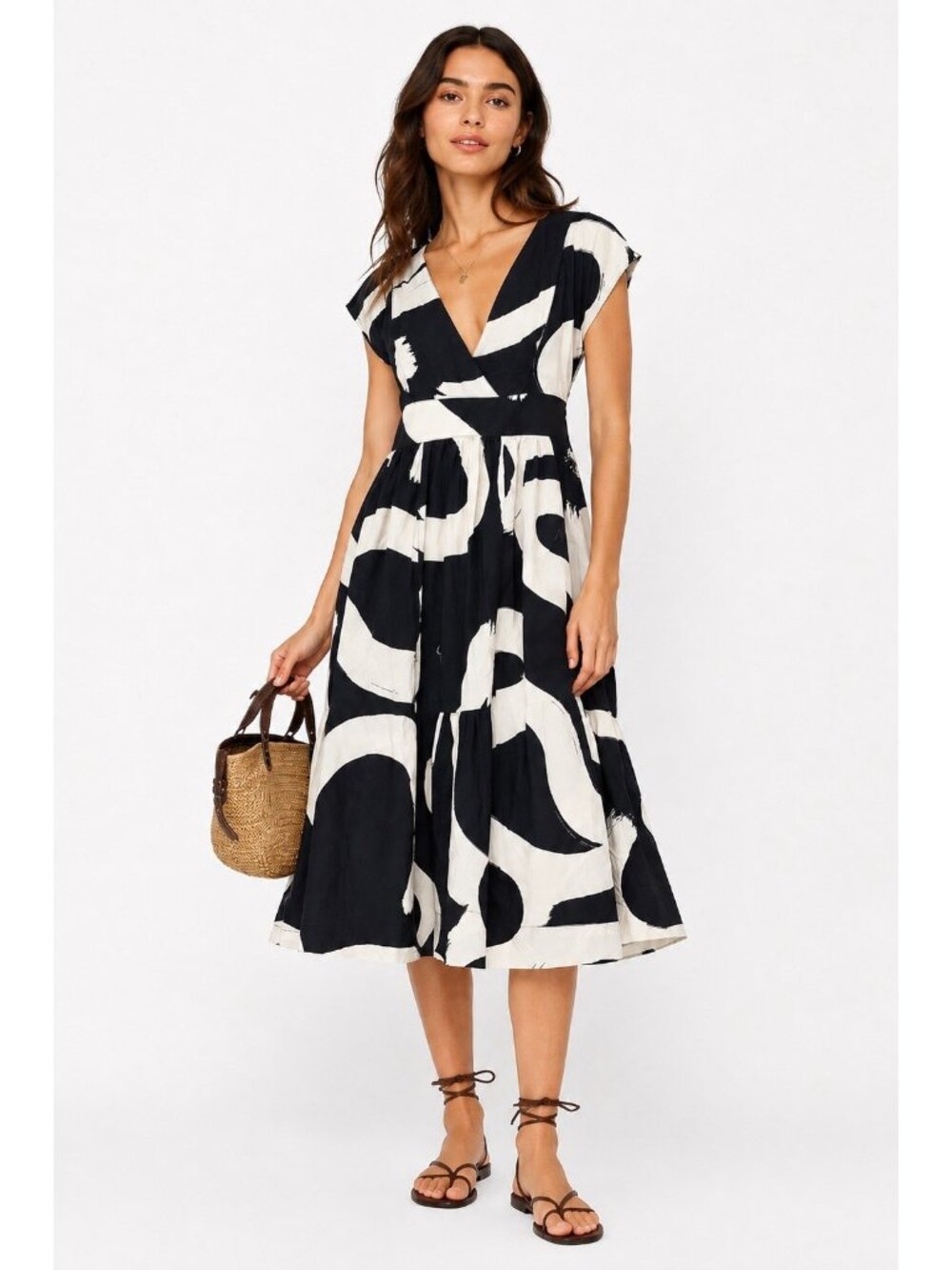 ANTHROPOLOGIE Maeve Mairead Midi Dress 6 black sundress wedding guest abstract